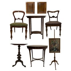 Two Victorian chairs, two panelled doors, Victorian occasional table, two Edwardian side tables and a pole screen (8)