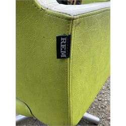 Salon Equipment - Set of four green and white faux leather hydraulic styling salon chairs - THIS LOT IS TO BE COLLECTED BY APPOINTMENT FROM DUGGLEBY STORAGE, GREAT HILL, EASTFIELD, SCARBOROUGH, YO11 3TX