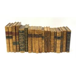 Nineteen 18th/19th century leather bound books including Miscellanies by Dr. John Swift. Two volumes; Don Quixote with Spanish text. Four volumes; Barren Honour. Two volumes; Reflections on the Works of God by C.C. Sturm. Two volumes; Elizabeth by Madame Cottin etc