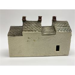 Leeds Pottery pastille burner modelled as two terrace cottages, with impressed mark beneath, H12cm L19cm