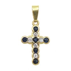 9ct gold diamond and sapphire cross pendant, hallmarked