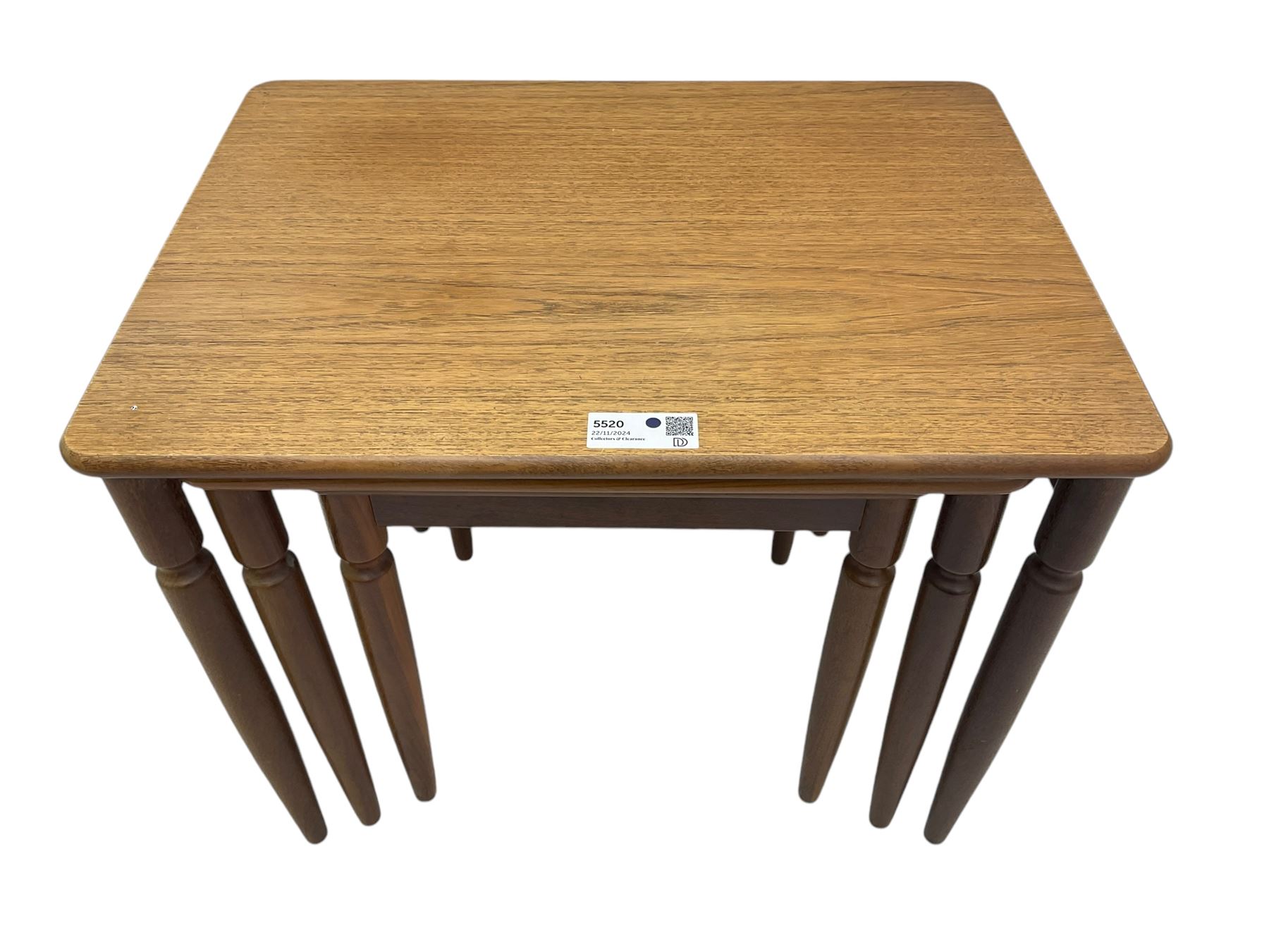 G-Plan - teak nest of three tables, rectangular top raised on turned supports