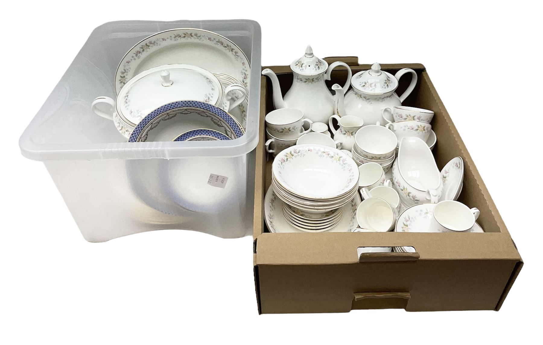 Mayfair tea and dinner wares decorated with floral design and gilding, to include lidded tureen, tea and coffee pots and cups, dinner plates etc, together wtih a quantity of Burslem Till & Sons Empire bowls etc