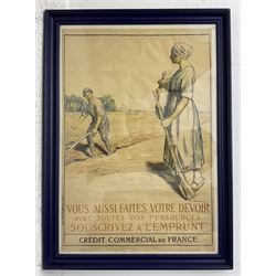 B Chavannaz (French 19th/20th Century): First World War Propaganda, lithographic poster reading 'Do your duty: subscribe to the loan with all of your resources', in blue frame, 112cm x 77cm