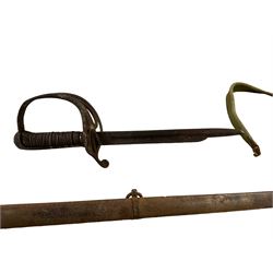 Converted sword with original metal scabbard, together with rifle slings etc, blade length 23cm 
