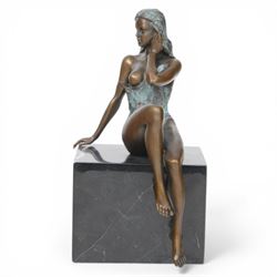 After Jean Patou, art deco style bronze modelled as a seated lady, H24cm