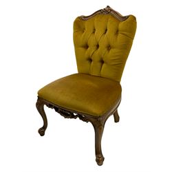 French style beech framed bedroom chair upholstered in buttoned fabric