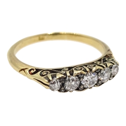  Victorian graduating five stone diamond ring, stamped 18, retailed by Samuel Sharpe Retford, in original velvet box  Notes: By direct decent from Sharpe family  