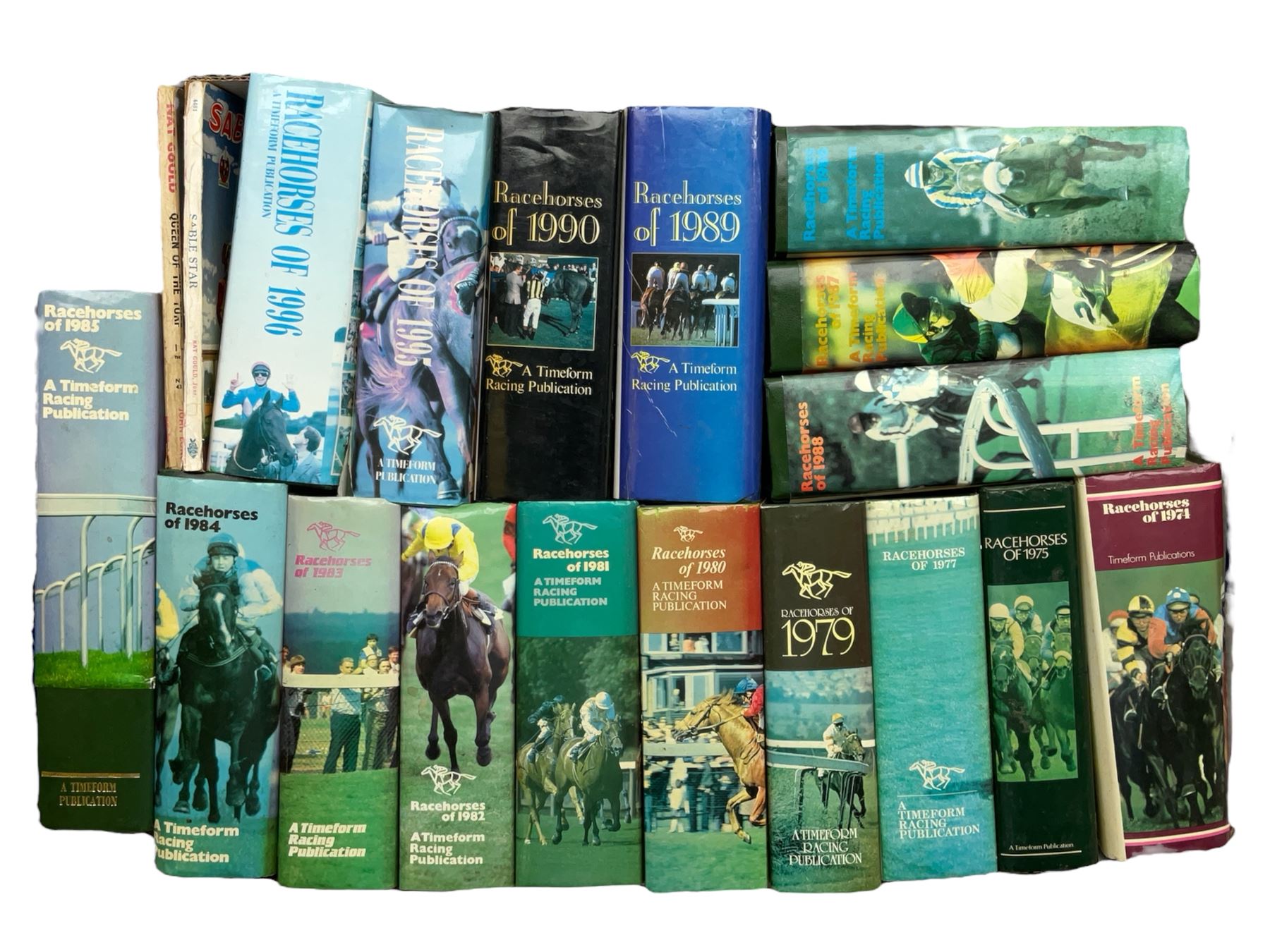 Collection of Timeform Publications Race Horses books, dating between 1970s and 1990s, together with a collection of members badges and other horse racing books