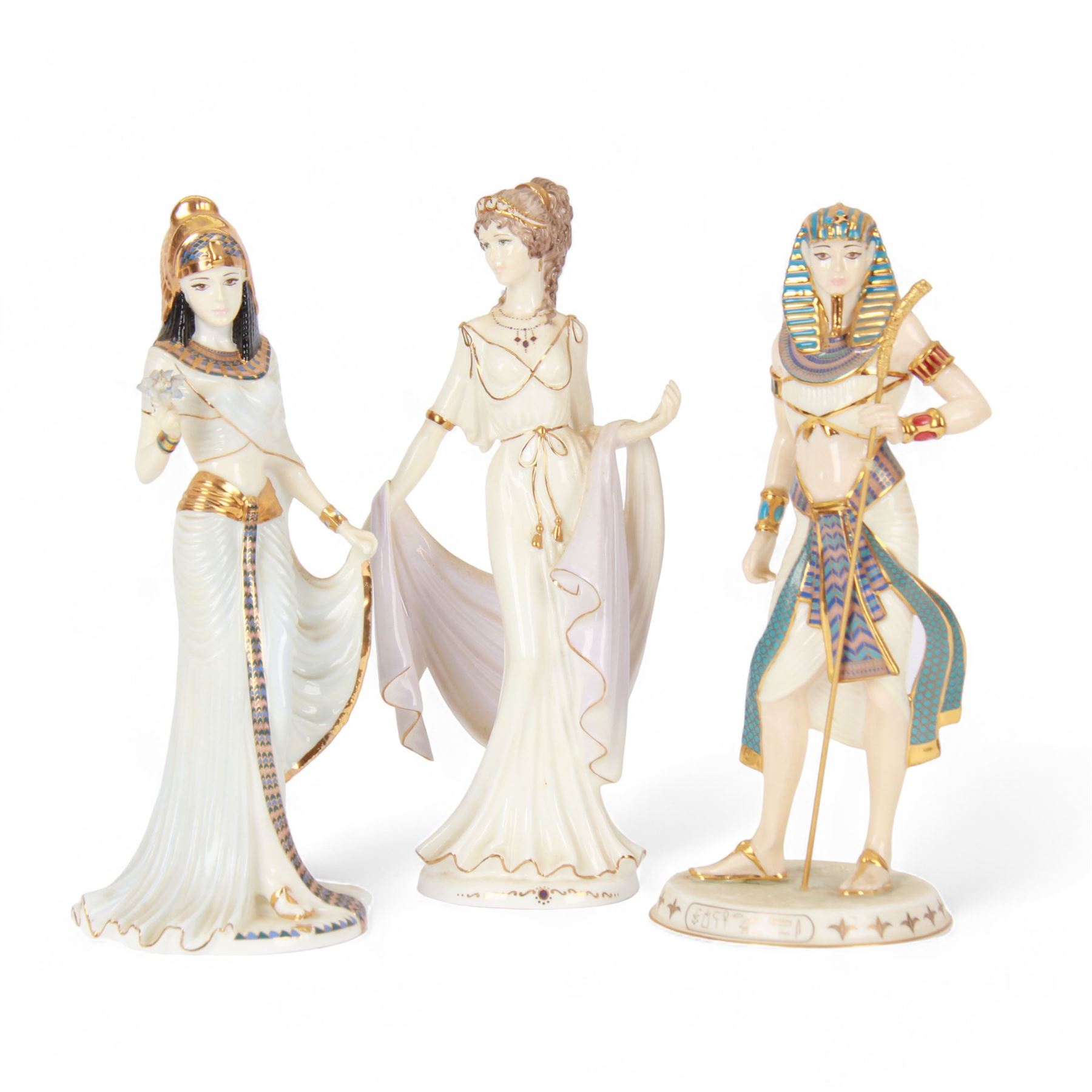 Wedgwood figure Tutankhamun, together with Two Coalport figures Cleopatra and Helen of Troy 