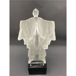 Desna night butterfly frosted glass figure, on polished black square base, H25cm
