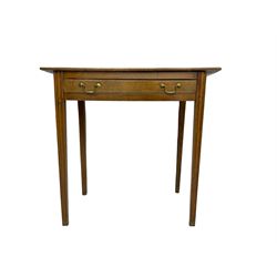 Georgian elm side table, fitted with single drawers, square tapering leg, figured top