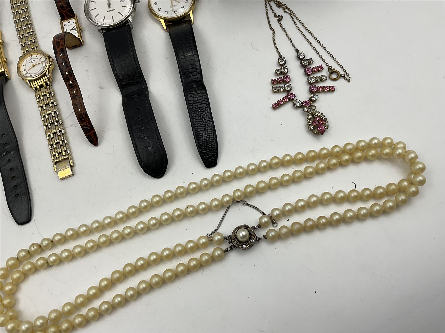 Two Rotary wristwatches including Avenger example, Medana watch with double face, ladies Seiko wristwatch, Summit wristwatch and costume jewellery