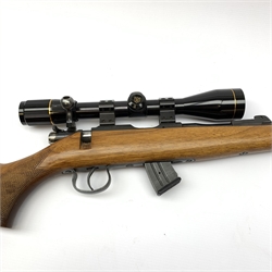 BRNO Model 2-E bolt action .22 rim fire rifle with ten-shot magazine and Nikko Stirling 6x scope, barrel threaded for sound moderator, No.365681, L109cm overall FIREARMS LICENCE OR RFD ONLY. MODERATOR AVAILABLE TO APPROPRIATE LICENCE HOLDERS.