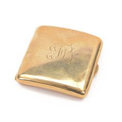 1920's 9ct gold cigarette case, of rounded square form with engraved monogram to cover, ha...