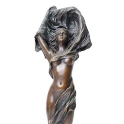 After Angelo Basso - art nouveau style bronze of a dancing lady, on marble base, H36cm