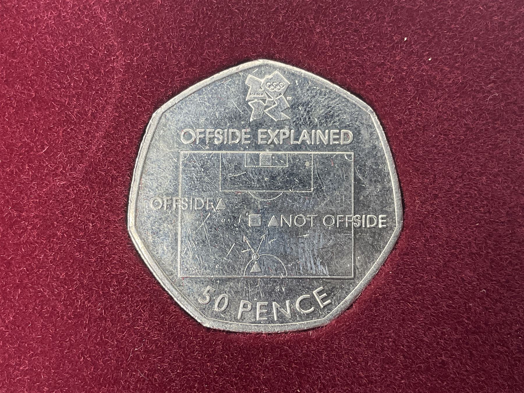 Queen Elizabeth II United Kingdom London 2012 Olympic commemorative fifty pence collection comprising twenty-nine coins and completer medallion, housed in unofficial display case