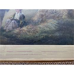 Attrib. Edgar Barclay (British 1842-1913): Wayside Camp, pair oils on canvas, one signed 'Barclay' 24cm x 40cm (2)