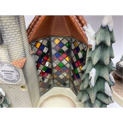 Eight Christmas Hummel figures by Goebel, to include Wintertime Chapel candle holder, Winter Fun, Christmas Morning, Christmas Time and Gingerbread Lane, tallest H21cm