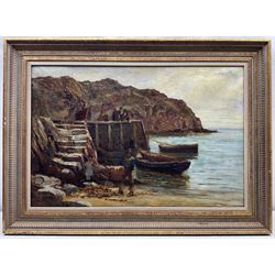 Edwin John Ellis (British 1841-1895): Unloading the Catch by the Quayside, oil on canvas signed 49cm x 74cm