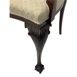 Chippendale design mahogany framed armchair, ball and claw feet, upholstered seat
