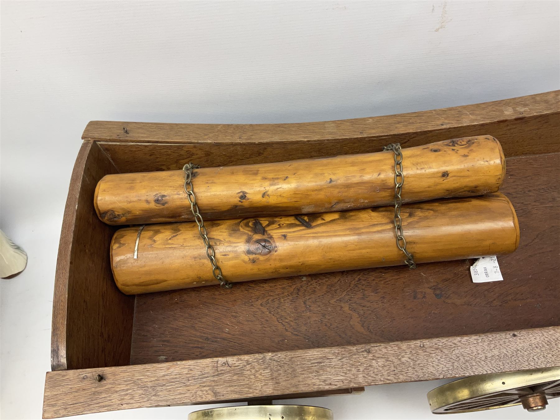 Four Melba Ware Shire horse figures and another similar, and three wood carts