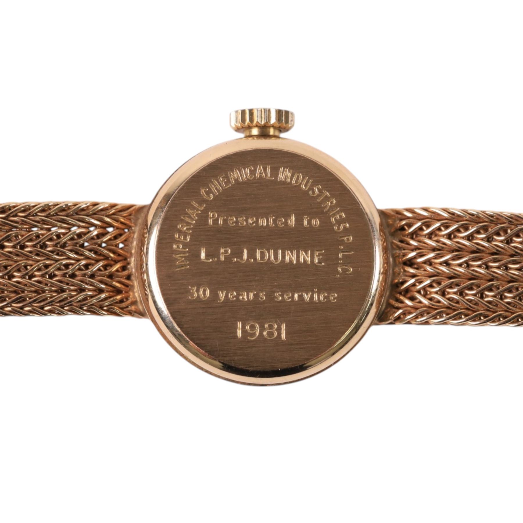 Garrard ladies 9ct gold manual wind presentation wristwatch, on integral 9ct gold bracelet, hallmarked