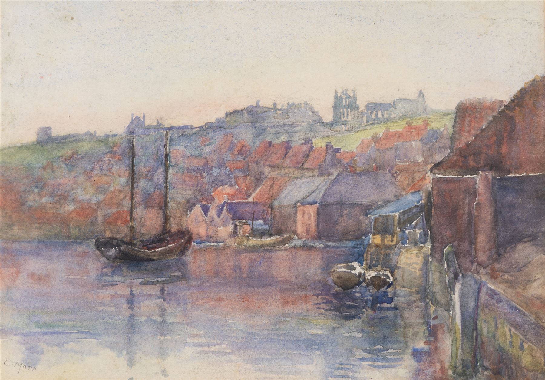 A Smith (British 19th/20th Century): Scarborough Pier Lighthouse, watercolour indistinctly signed 24cm x 19cm; C Marr (British 19th/20th Century): 'Whitby Harbour', two watercolours signed, one titled verso, 20cm x 28cm and 22cm x 29cm (3)
