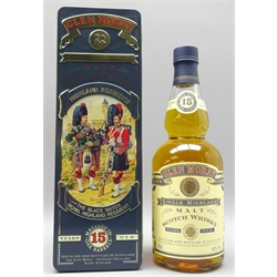  Glen Moray Single Highland Malt Scotch Whisky, 15 Years Old, matured in Oak barrels 70cl, 40% proof 1 bottle, in Black Watch Scottish Regiments tin  