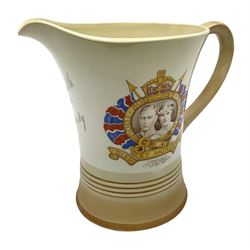 Shelley musical pottery jug commemorating the 1937 Coronation of King George VI, with printed mark beneath, H20cm