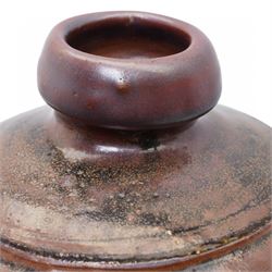 Geoffrey Whiting (1919-1988) for Avoncroft Pottery; large studio pottery stoneware vase, in deep brown glaze, impressed seal and Avoncroft marks to base, H43cm 