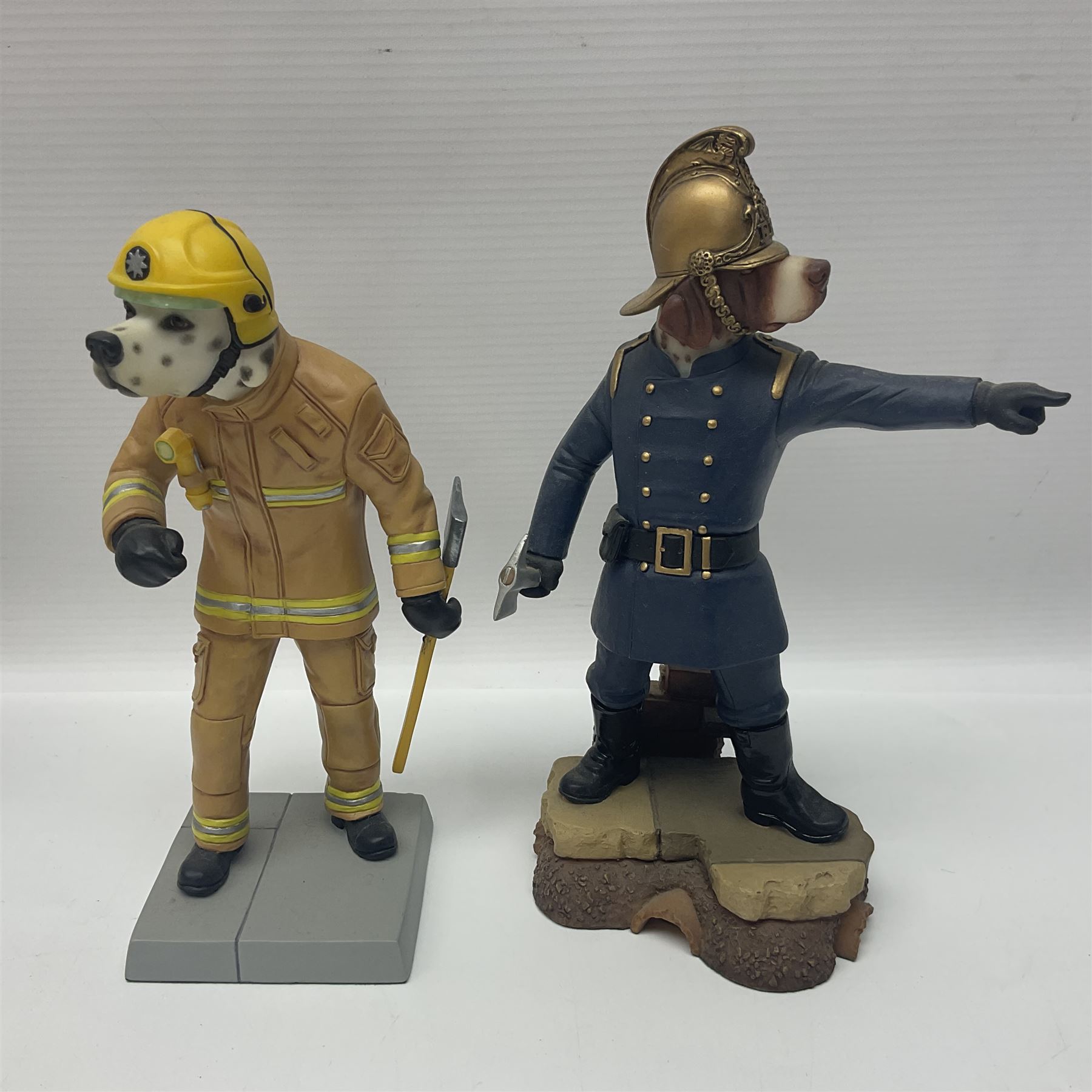 Eleven Robert Harrop figures from various collections, comprising limited edition The Trumpton Fire Engine Musical Box CGMB8 no. 359/1000, The Dragon from the Red Knight BN09, Bulldog Fireman DP165, Pointer Fire Chief DP184, Dalmatian New York Fire Fighter DP234, Dalmatian Fire Fighter DP191; Desperate Dan ‘Fireman Dan’ BDS11, Cuthbert CG13, Pugh (Clarinet) CG70, The Soup Dragon CL05 and Baby Dragon CL06