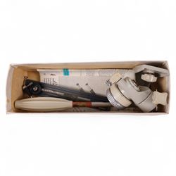 Leica DBP M3 35mm rangefinder camera body, serial no. 1038356, circa 1961, in chrome finish, housed in brown leather Leica case, with a Leitz Wetzlar Sunnilux 1:1.4/50 lens serial no. 1845148, Leitz Wetzlar Elmar 1:4/135 lens serial no. 1825980, 12575N hood, 12521G hood, Leica Meter MC serial no. 99015, Sunpak Auto28 SR Thyristor, Linhof 3 Way Pan tripod, and a Toshiba PE-1 Linear Exposure meter, all housed in an Original Benser Everready Case, most items with instruction booklets 