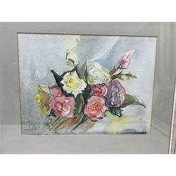 Chloe Hilary Gear (British Contemporary): 'Poppy - Oriental', artist's proof coloured etching with aquatint signed and titled in pencil 30cm x 23cm with full margins; Daphne Stevenson (British Contemporary): Roses, watercolour signed, titled verso with artist's Richmond address 30cm x 40cm