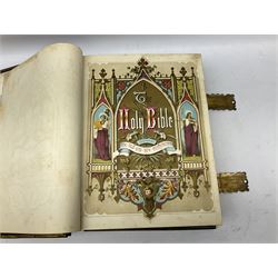 19th century 'Brown's Self-Interpreting Family Bible' with colour plates, gilt embossed leather bound cover