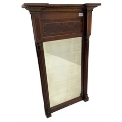 19th century mahogany pier glass mirror, banded and inlaid, two fluted columns