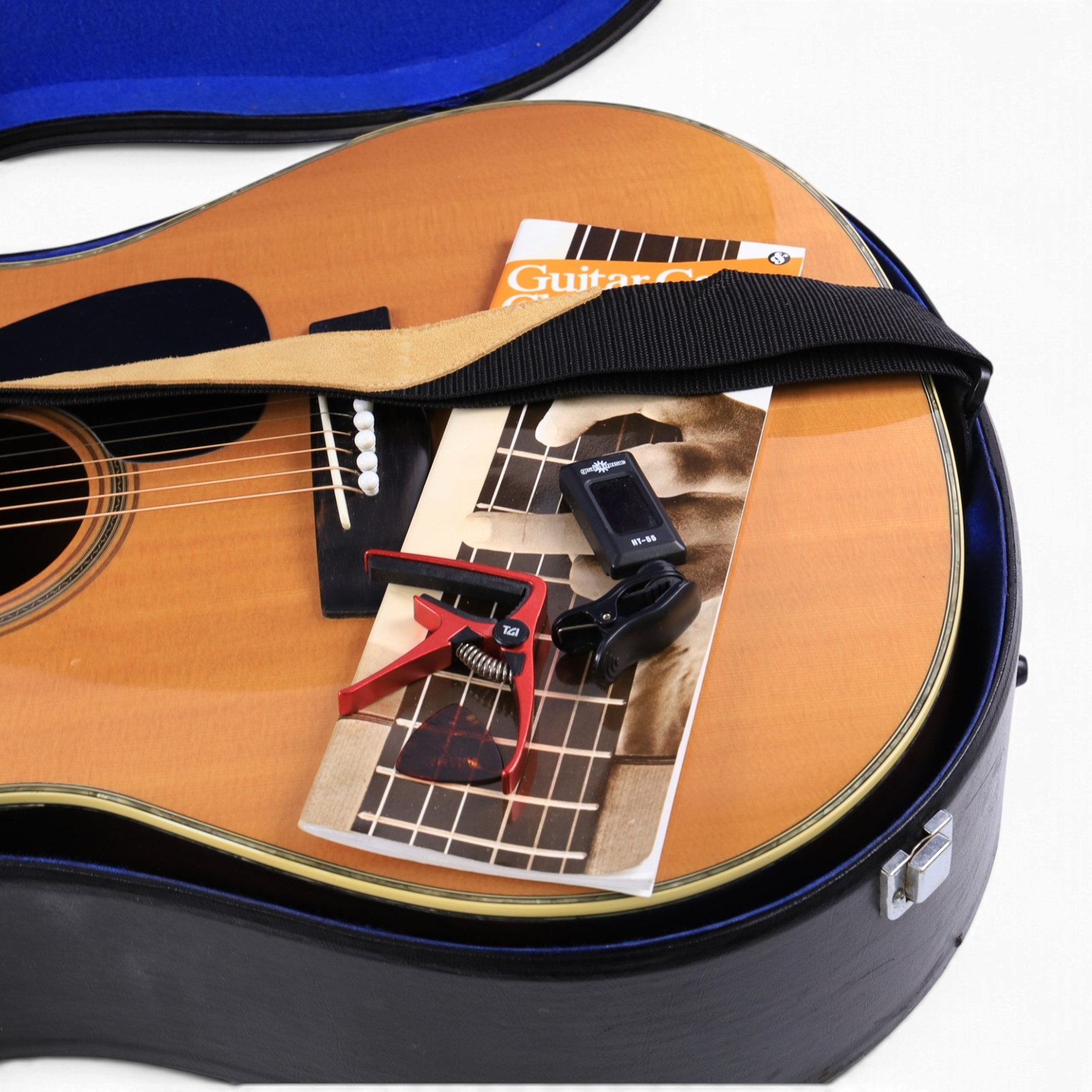Yamaha FG-1200J acoustic guitar, made in Taiwan circa 1976, serial no. 60714221, with mother of pearl inlay to body, finger board and back, contained within a fitted hardcase, L103cm