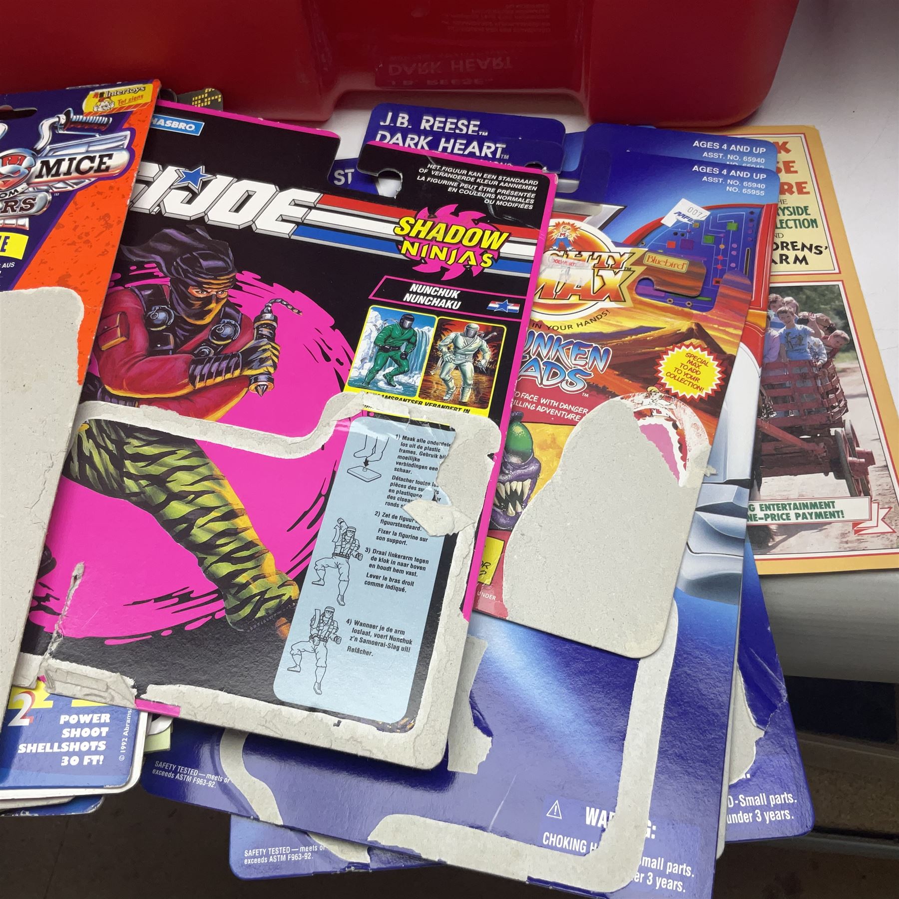 Collection of 1990s toys, including Biker Mice from Mars, Teenage Mutant Ninja Turtles, Thunderbirds etc in three boxes 