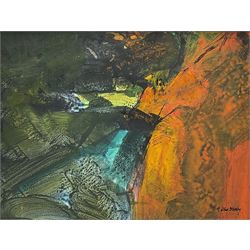 Gwilym John Blockley RI PPPS NEAC RWA (British 1921-2002): Abstract Landscape, mixed media signed 29cm x 38cm