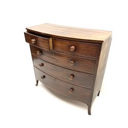 19th century mahogany bow front chest fitted with two short and three long drawers 
