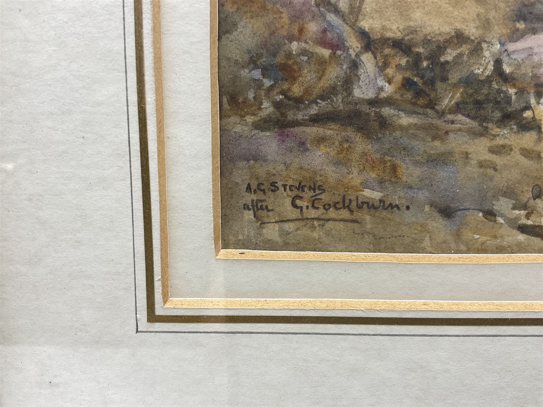 Albert George Stevens (Staithes Group 1863-1925): Overlooking Whitehall and the Upper Harbour Whitby, watercolour signed 24cm x 35cm
Notes: this is signed 'A G Stevens after G Cockburn' and is very similar to a watercolour sold in these rooms 15th September 2017, Lot 149 by Edwin Cockburn (British c1814-1873) who lived in Sleights, taught in Whitby and produced many lithographs of Whitby