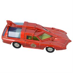 Two Dinky Toys diecast Captain Scarlet vehicles, comprising Spectrum Patrol Car no. 103, with red metallic body, white base, blue tinted windows and silver trim and Maximum Security Vehicle no. 105, the white body with red stripes and base, chrome trim and cast spun hubs, with radiation box, both boxed