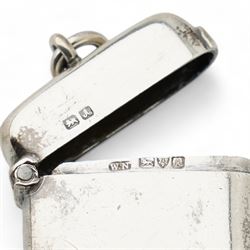 Edwardian silver miniature hay rake with ebonised handle L20cm Birmingham 1908 Maker T H Hazlewood & Co., pair of silver decanter labels 'Whisky' and 'Sherry' Birmingham 1985, another 'Port', silver vesta case and small silver dish D8cm