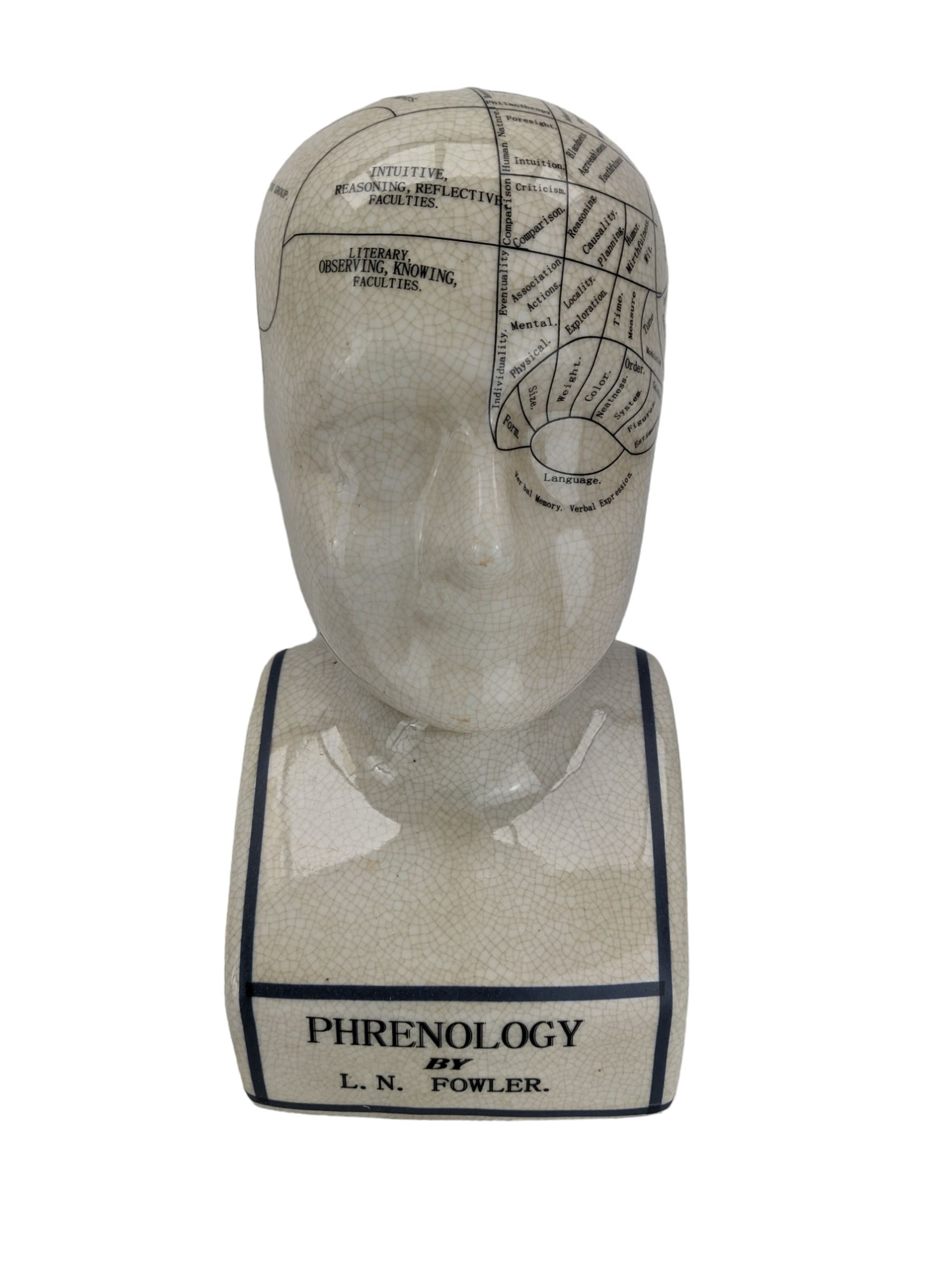Ceramic Phrenology bust after L.N. Fowler, with crackle glaze finish, H29cm