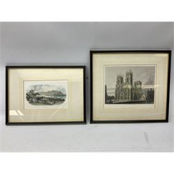 Collection four 19th century engravings: Scarborough South Bay after Henry Barlow Carter; Swiss Cottage Lavey; York Minster and 'South Cliff from the Bridge Gate Scarborough' together with a pair of vintage Punch cartoons and five framed 19th century prints of flowers max 19cm x 22cm (11)