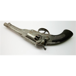19th century English Kerr's Patent five-shot 54-bore side hammer percussion cap revolver, the 14cm octagonal barrel indistinctly marked to the top 'London Armoury', engraved 'Kerr's Patent 624' on the right frame beneath the cylinder, chequered walnut stock 30cm overall