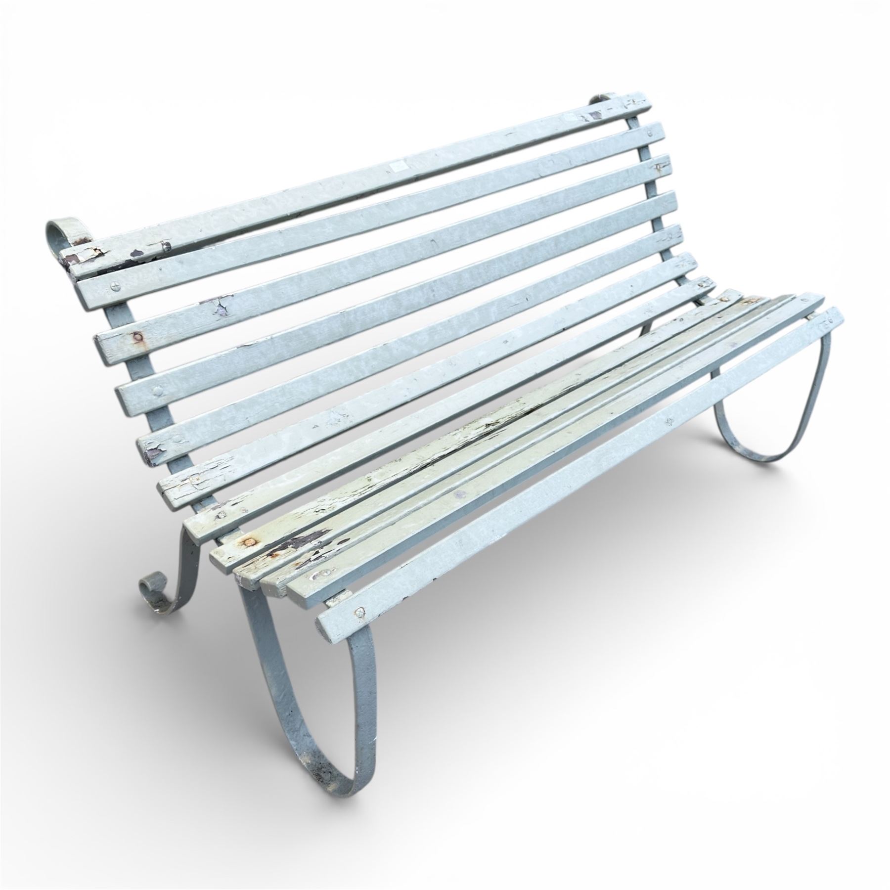 Metal and wood slatted garden bench