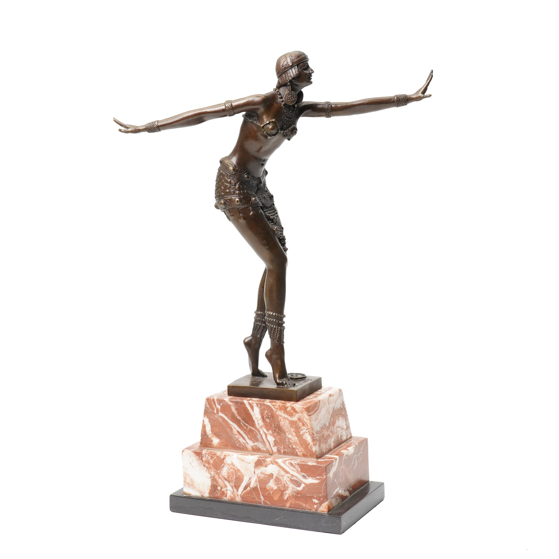 After Demetre Chiparus - Art Deco style bronze figure of a dancer on a stepped marble base and with foundry mark H49cm