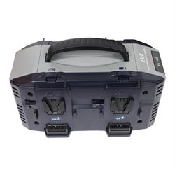 IDX Endura HL10DS 96Wh V Mount four battery set with IDX VL-4S Simultaneous V Mount charger and cable, in a custom cut Peli 1550 flight case