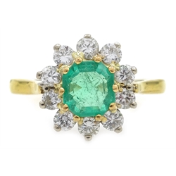  Gold emerald and diamond cluster ring, hallmarked 18ct  